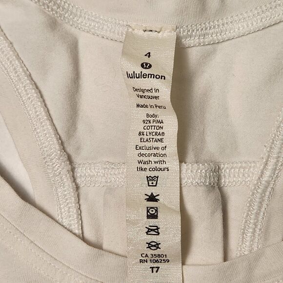 LULULEMON Bright White Lightweight Cotton Racerback Layering Loose Top Sz 4 - Picture 5 of 6